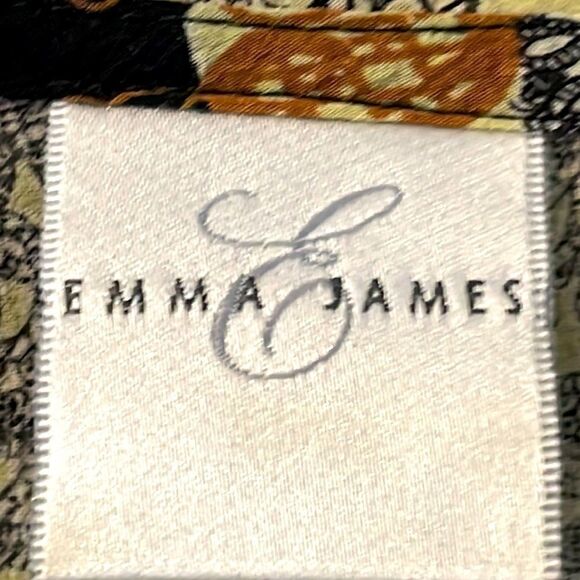 Emma James ruffle earth tone print button front bracelet sleeve blouse 12 EUC - Picture 12 of 14